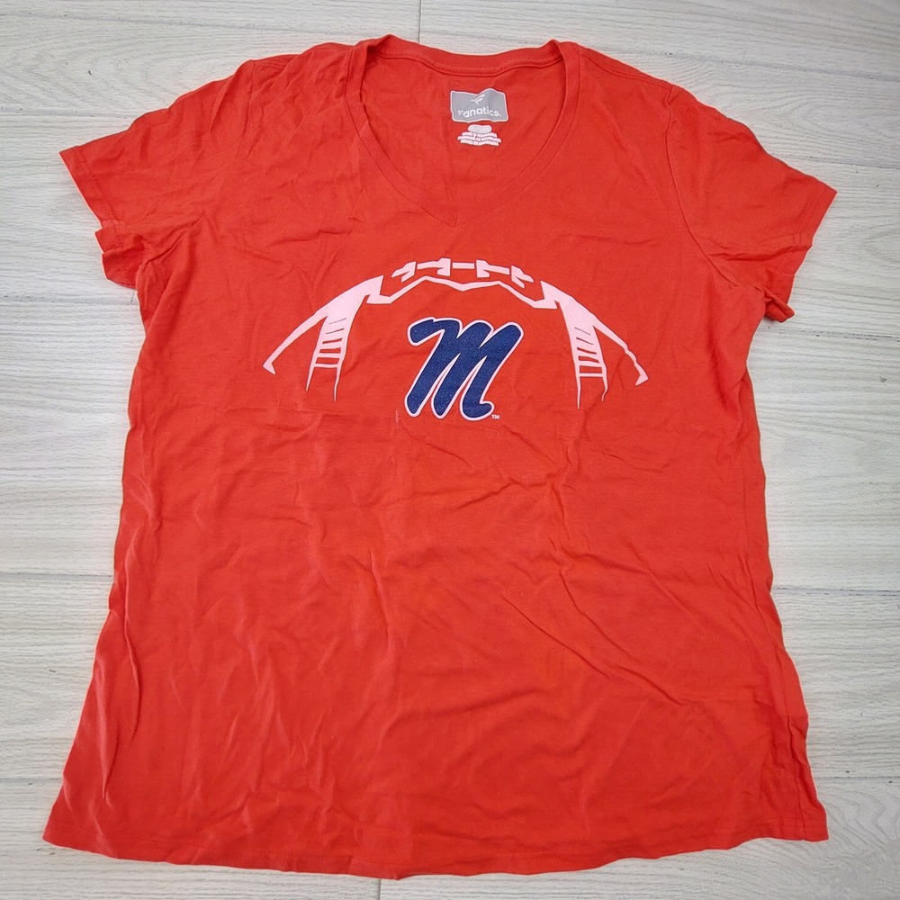 Ole Miss T Shirt Womens XL‎ Red V Neck Football Athletic Sports College Fanatics